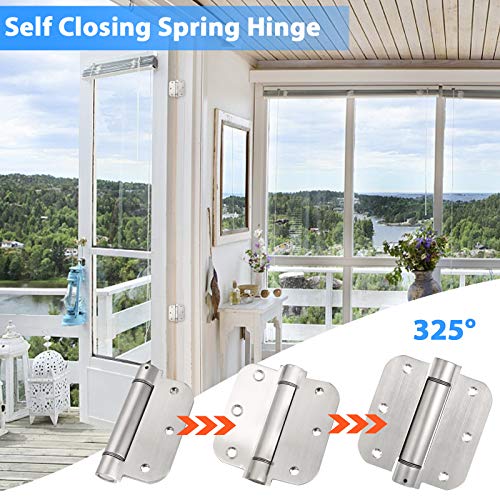 Qkenvo 3.5'' Self-Closing Door Hinges 3.5 Inch X 3.5 Inch Spring Hinges 3 Pack Stainless Steel Adjustable Door Hinges Auto Closing Door Hinges With 5/8 Inch Radius Corners thumb #4