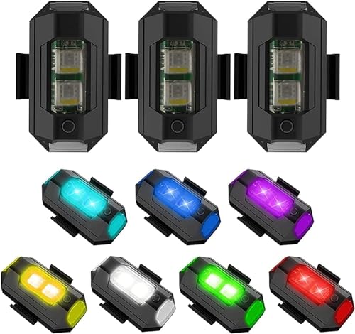 Image of EDNITA Aluminium Airplane Light 7 Colors USB Rechargeable | Waterproof LED Warning Strobe Blinker | Universal Safety Signal Light for Bike, Car, Bicycle, Drone & Helmet-Multicolor (Pack 3)