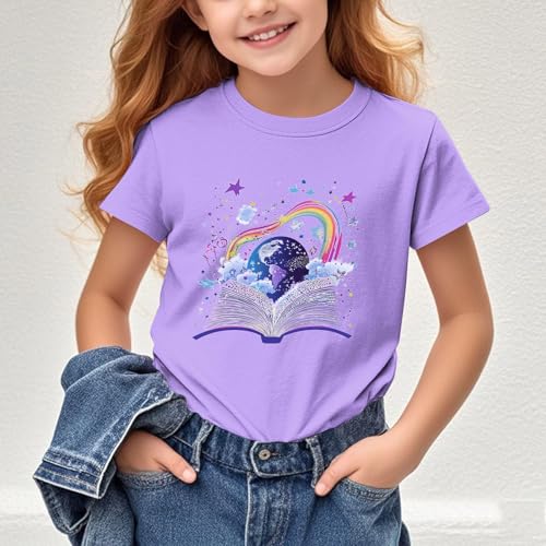 Girls Short Sleeve T-Shirts Rainbow Earth Book Graphic Tees Shirts Summer Cotton Tshirts Tops3