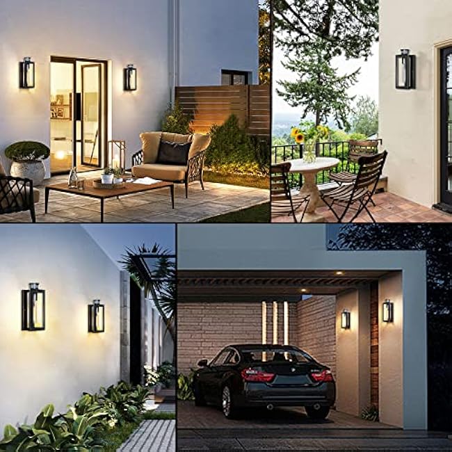 Motion Sensor Outdoor Lights,Advanced Dusk to Dawn Outdoor Lighting, Exterior Light Fixtures Wall Sconce, Modern Black Porch Light Wall Mount for Front Garage, Entryway, Bulb Included