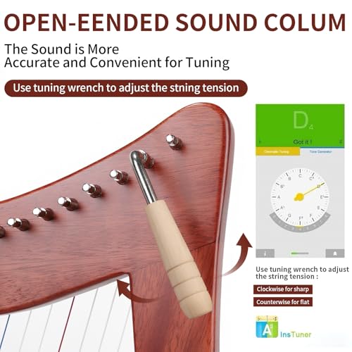 Lotkey Electric 19 Strings Mahogany Harp, Complete Accessories with Tuning Wrench,Bag,Strap,Instruction,Audio Cable & Spare Strings, Lyre Harp for Beginners & Professionals,Ideal Gift for Performers