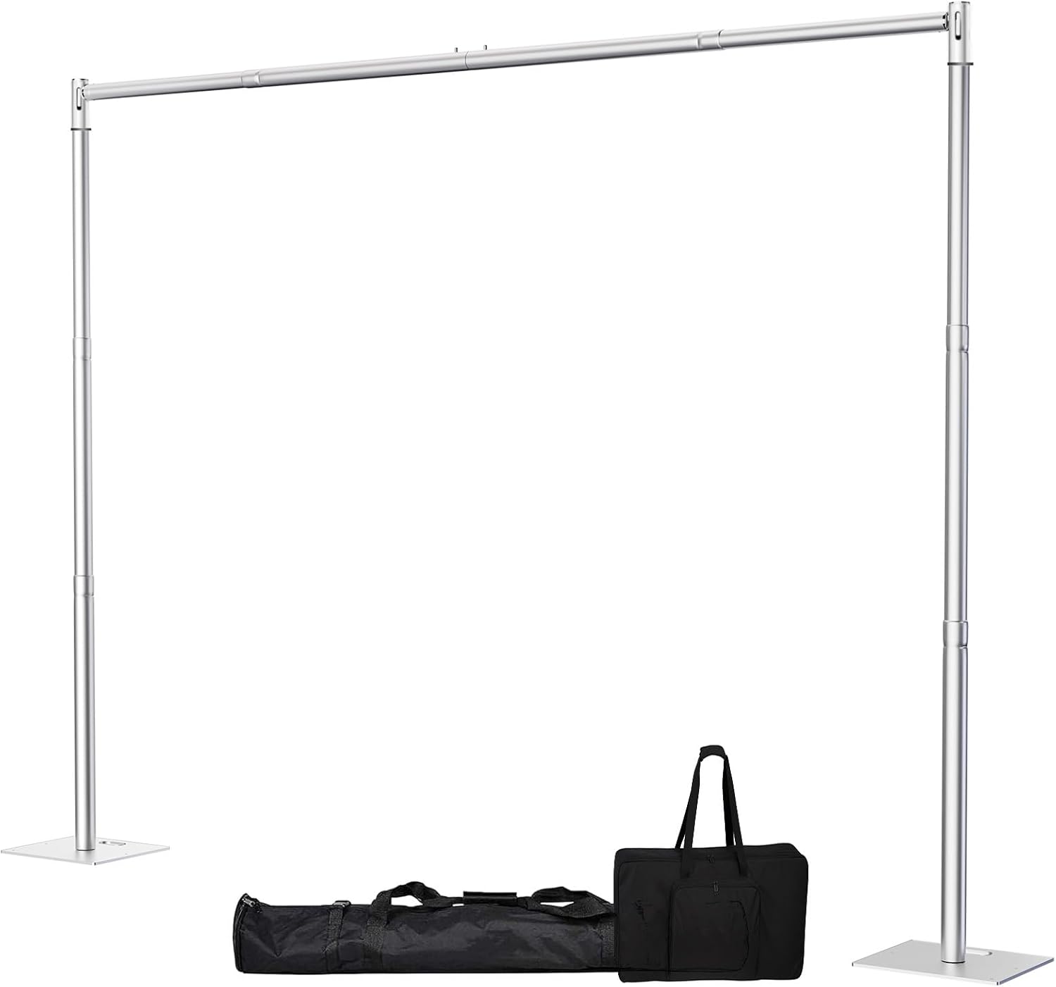 Pipe and Drape Backdrop Stand, 10x10ft Heavy Duty Backdrop Stand with Metal Base, Adjustable Height & Width, Silver Background Holder for Wedding Photography Birthday Party Baby Shower Decor