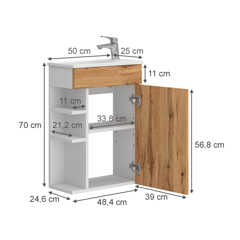 Vicco Set mobili bagno Amadeo, Rovere dorato, 50 cm, composto da mobile sottolavabo e lavabo