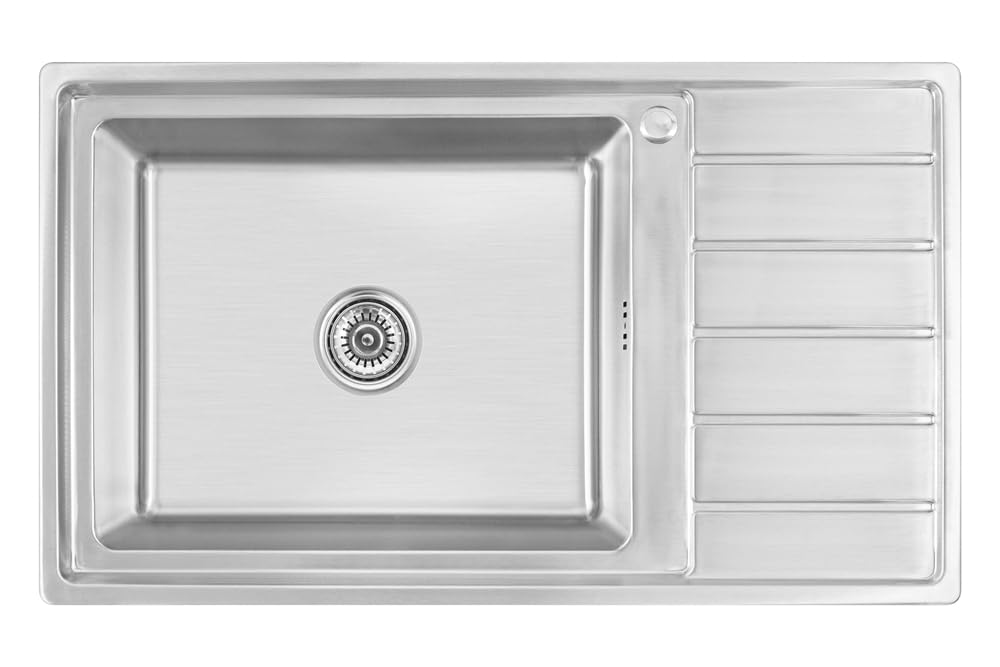 86x50x21, Fregadero de cocina empotrable de acero inoxidable 304, grosor de material 0,9 mm, cuadrado, 1 escurridor R20 (escurridor derecho - derecho)