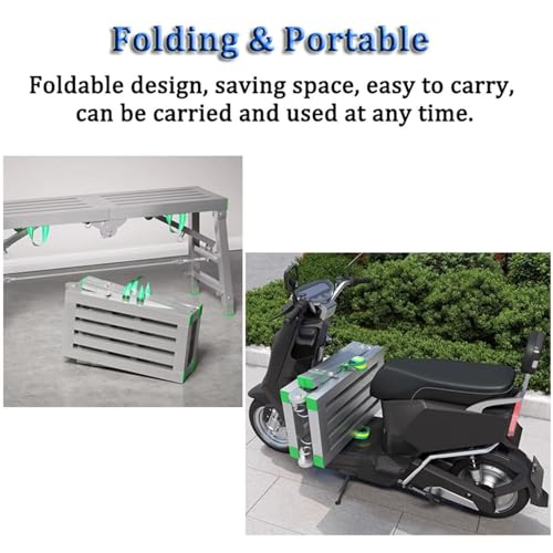 Plataforma Plegable portátil con trampilla, andamio de Trabajo, Escalera de Acero Ajustable en Altura para Lavado de Coches, Limpieza de Ventanas y Pintura, 160 x 40 cm, diseño antideslizant