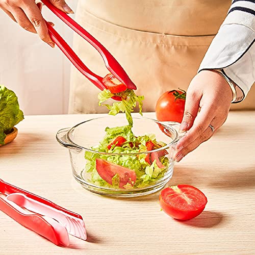 Image of 3 Piece Multifunctional Plastic Food Tongs Kitchen Bread Non-Slip Cooking Clip Clamp BBQ Salad Tools Grill Utensils - 6 /8 /10 Inch (Red)