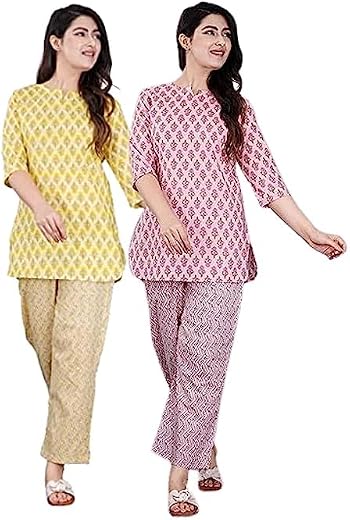 Ganpati Cotton Printed Night Suit for Women's Shirt and Pyjama Sleep wear Set for Womens and Girls Combo Pack