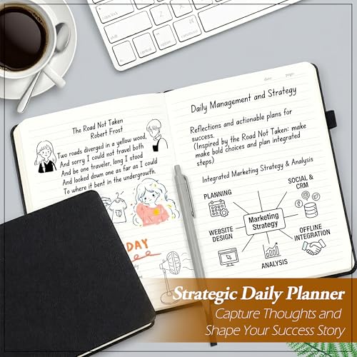Image of GLUN Soft Touch PU Leather A5 Notebook, Black Cover Portable Pocket Diary Notepad with Schedule, 252 Writing Pages for Home, School & Office Use