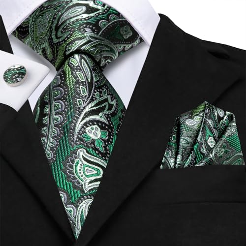 Image of Hi-Tie Men 63inches Tie Set Extra Long Necktie Paisley Tie Pocket Suqare Cufflinks Big and Tall Men Tie