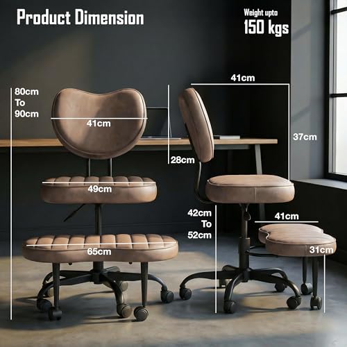 Image of DROGO Meditura Ergonomic Cross Legged Office Chair with 360 Wheels, ADHD Chair for Adults, Meditation Chair, Yoga Office Chair, Comfortable Back Support, 4.7' Adjustable Height & Recline (Brown)