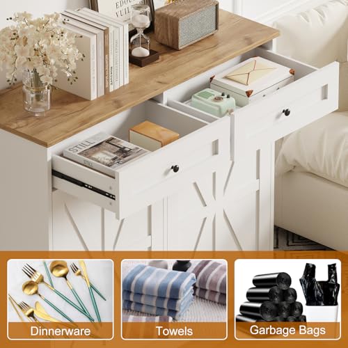 Image of Double Tilt Out Trash Cabinet 20 Gallon,Dual Kitchen Wood Trash Can with Hideaway Drawers,Hidden Pet-Proof Garbage Can Laundry Hamper for Kitchen, Dining, Living Room