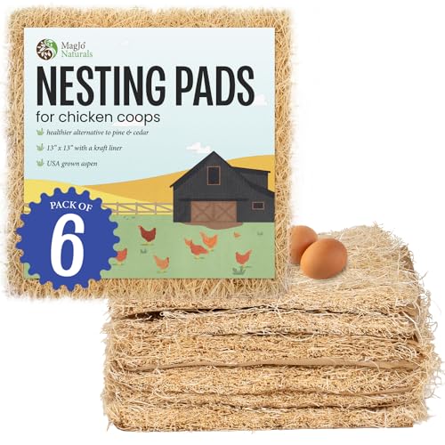 Image of MagJo Aspen Nesting Pads for Chicken Coops - USA Grown Aspen Excelsior Nest Box Liners 13x13-6 Pack