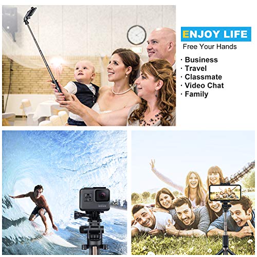 Humixx 4-in-1 Selfie Stick Tripod Professional Pocket Lightweight Heavy Duty Aluminum Tripod Stand with Bluetooth Remote Shutter Compatible with iPhone Samsung Android Cellphone Camera GoPro - Thumbnail 7