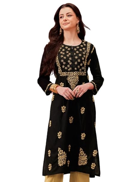 Ada Women's Cotton Regular Fit Chikankari Hand Embroidered Lucknowi Kurti Kurta A411732