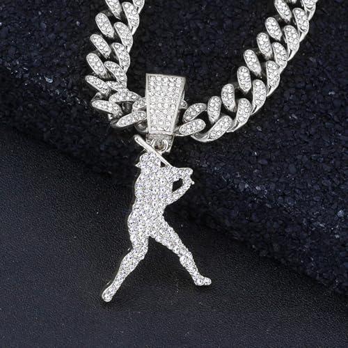 Miami Cuban Pendant Necklace, Ice Out Chain, Sport Fan, Hip-Hop Jewelry for Men Women, 20inch3