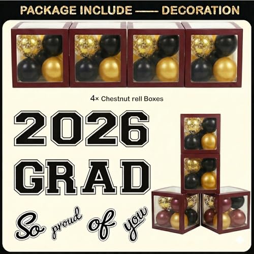 Image of Black and Maroon Graduation Decorations Class of 2026 - Graduation Balloon Boxes, Balloon Arch Garland Kit, Fringe Curtains, Party Decorations 2026 for Any Grades