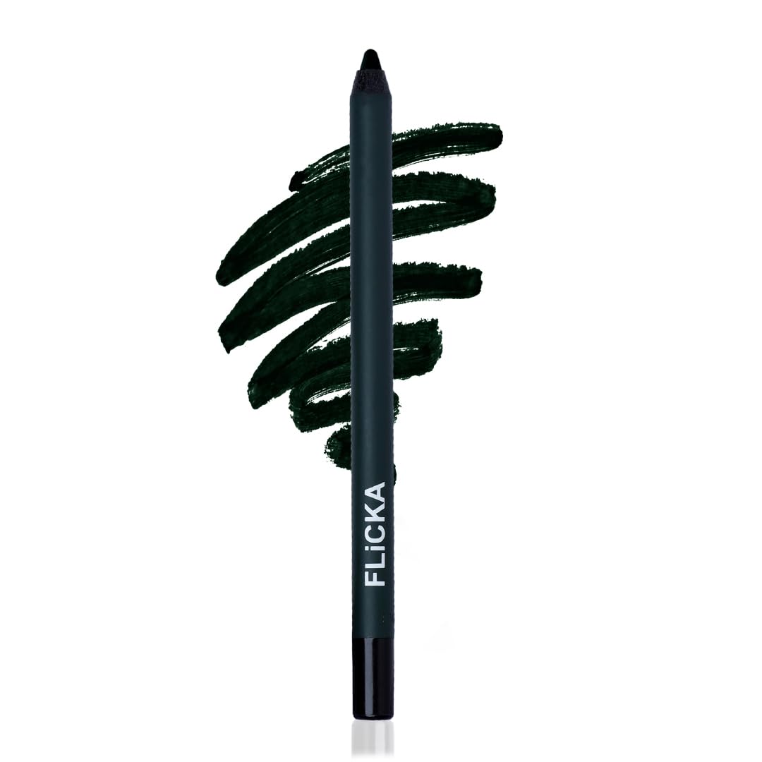 FLiCKA Keep It Bold Kajal | Waterproof, Smudgeproof, Intense Kajal, Long-lasting Formula upto 18hrs, 01 Dark Green 1.2 g-image-3