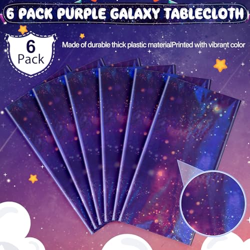 Image of 6Pcs Iridescent Space Tablecloths, Disposable Plastic Purple Galaxy Table Cloth Rectangle Table Covers for Space Starry Night Star Theme Party Birthday Party Decorations, 54x108 Inch