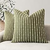 Foindtower Pack of 2 Decorative Jacquard Boucle Throw Pillow Covers Accent Textured Striped Pillowcases Cozy Modern Cushion for Couch Sofa Bedroom Living Room Home Decor 18x18 Inch Olive Green