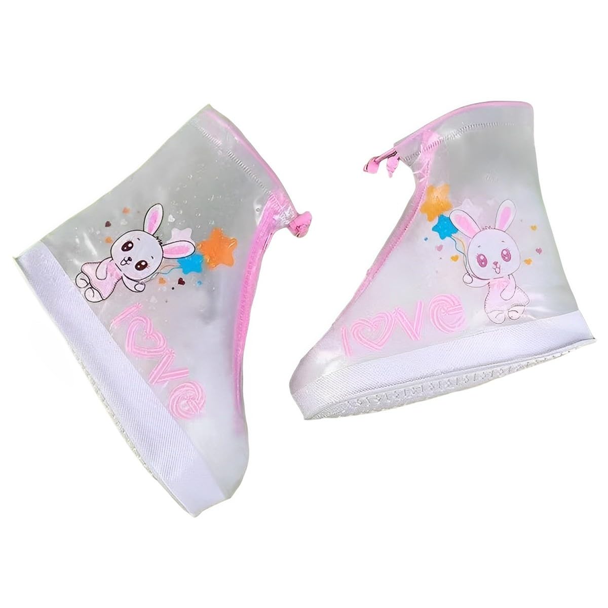 TLISMIChildren’s Cute Cartoon Printed Reusable Waterproof Thick PVC Zipper Shoe Cover with Adjustable Drawstring Non-Slip Silicone Sole Rain Protection Boots Fancy Portable Overshoes for Girls, Boys