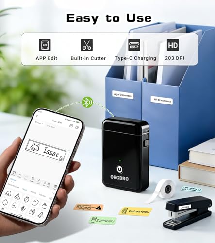 Image of ORGBRO Label Maker Machine with Tape, X1 Portable Bluetooth Mini Label Printer, Support Pre-Cut & Continuous Label, Wireless Small Label Makers with Versatile App for School Home Office Organization
