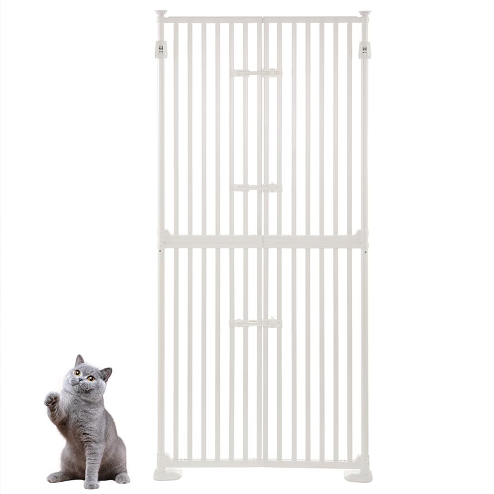 unipaws Extra Hohes Katzengitter 190 cm, mit Katzentür & Türschloss, Enger Stababstand, höhenverstellbar 190–250 cm, Klemmbefestigung ohne Bohren, für Innenräume, Weiß