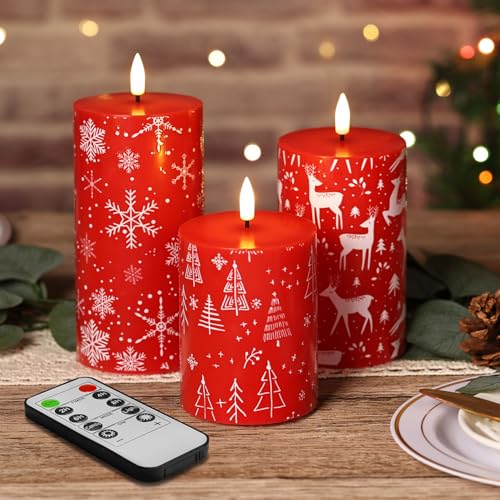 Eywamage Weihnachts LED Stumpenkerzen mit Fernbedienung, Rot...