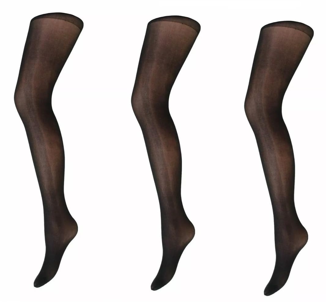Cindy Women's Black Ladder Resist Tights With Panel Gusset (3 Pair Pack) (Large (42"-48" Hip), )