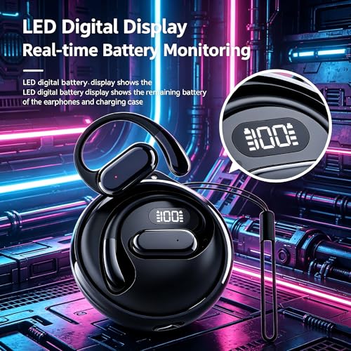 Wireless Bluetooth Earphones, Rotatable Digital Display Ear Hook Headphones with Lanyard Hole, Bluetooth 5.3 Chip, Long Battery Life, IP Daily Waterproof Stereo Headset for Sports Running — view 5