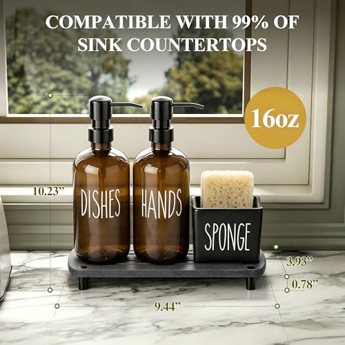 Image of Cisily Amber Kitchen Soap Dispenser Set with Ceramics Sponge Holder