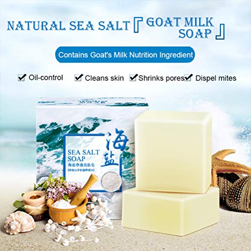 Fabussa Soap with Sea Salt Natural Goat's Milk for Face Dry and Natural Oily Skin, Remove Acne Anti-cellulite Soap (3.52 Oz)