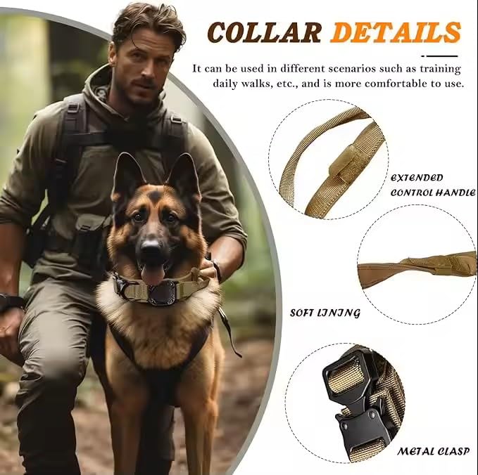 Tactical Dog Collar with AirTag Holder, Control Handle, Heavy-Duty Buckle, 3 Colours (Black, Medium) - Image 2