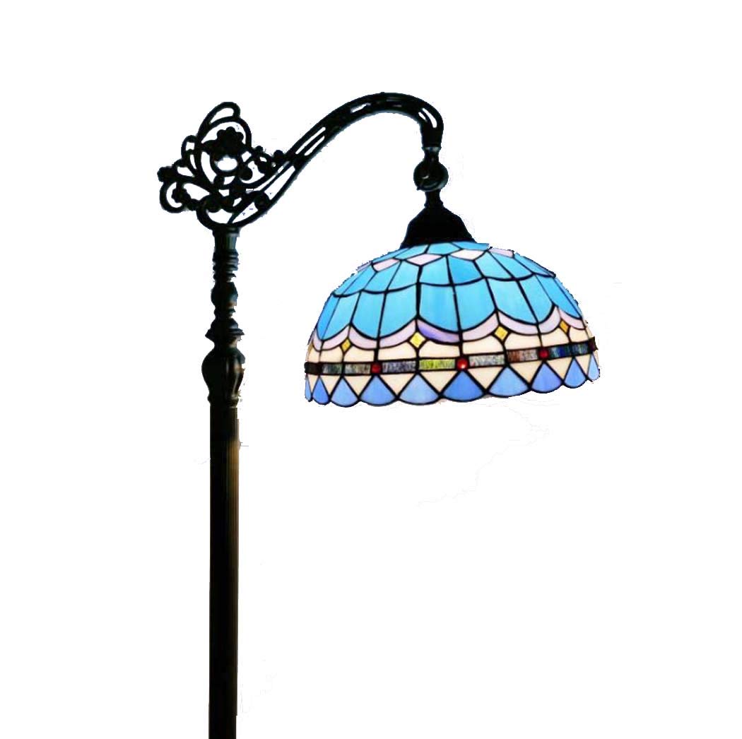 IUokLU Tiffany Style Arched Floor Lamp in Mediterranean Blue Stained Glass Antique Decor Floor Standing Light for Bedroom Living Room Reading Lighting,E27