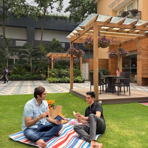 Image of Striped Picnic Mat - 1.4m x 1.4m | Yoga & Kids Play mat | Non Toxic| Waterproof, Foldable & Lightweight Outdoor & Indoor Mat | Easy to Carry, Clean & Ideal for Park, Beach & Camping