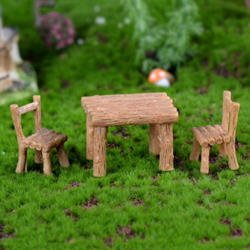 Tisch und Stuhl für Miniatur-Feengarten, Mikro Landschaft Garden Möbel Ornamente, Puppenhaus Zubehör, Fairy Garden Mini Dekorative Stuhl, Miniatur Landschaft Puppenhaus Dekor für Kinder, 3 Stücke