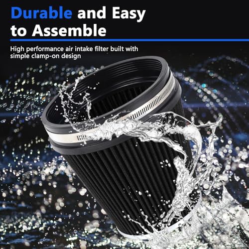 Muge Racing MG-OFI113-BLACK-SHORT 6 Inch 152 Mm High Flow Inlet Air Filter, Air Intake Cone Filter Replacement Performance Washable Clamp-On Dry thumb #4