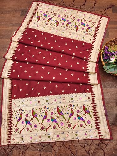 Image of DEVANGI Women's Woven Paithani Banarasi Silk Dupatta /Chunni For Women, Floral Print 1 Meter Wide and 2.3 Meter Length Printed Designer Dupatta /Chunni For Girls