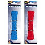 Nerf Dog Tire Stick Dog Toy with Interactive Squeaker, Lightweight, Durable and Water Resistant, 7 Inches, For Medium/Large Breeds, Two Pack, Blue and Red