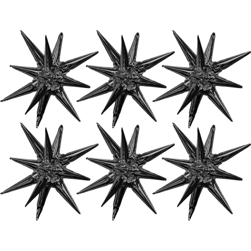Image of Star Balloons, 6 PCS Black Star Balloons 22 Inch Explosion Foil Mylar Balloon Starburst Balloon Cone Balloon for Bachelorette Birthday Wedding Baby Shower New Year Anniversary Graduation Party Decor