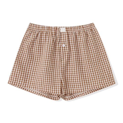 Image of Y2k Women Gingham Boxer Shorts Low Rise Micro Pajamas PJ Sleep Short Pants Plaid Sleepwear Sleeping Lounge Bottoms