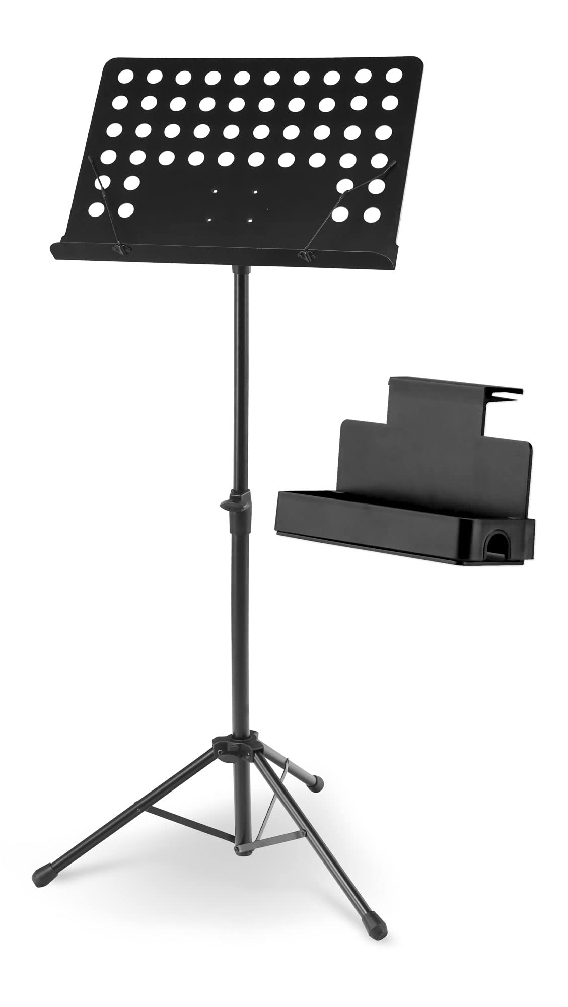 McGrey 11940 Orchesterpult Lochblech Set - stufenlos verstellbar - mit Notenklemmen - inkl. Ablagebox - schwarz