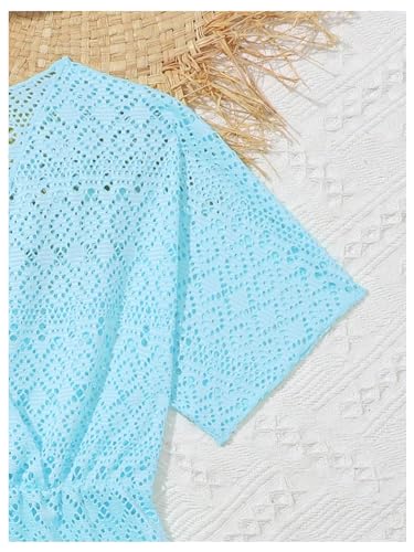Image of SHENHE Girl's Chiffon V Neck Short Sleeve Drawstring Beach Dress Cover Up Kimono