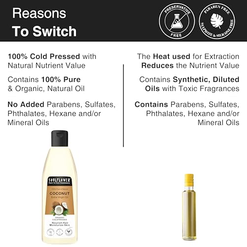 Image of Soulflower Extra Virgin Coconut Oil for Hair & Skin Moisturization, Nourishment, Body Massage |100% Pure, Cold pressed, Organic and Natural Ecocert Cosmos Organic Certified | Pack of 2, 225ml