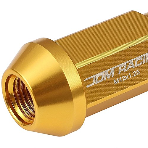 Gold Aluminum M12 x 1.25 25MM Diameter/50MM Height Open End Acorn Tuner 20 Piece Lug Nuts