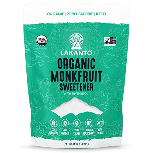 Lakanto Organic Classic Monkfruit Sweetener - 1:1 White Sugar Substitute, Zero Calorie, Keto Diet Friendly, Zero Net Carbs, Zero Glycemic, Baking, Sugar Replacement (Organic Classic White - 1 lb)