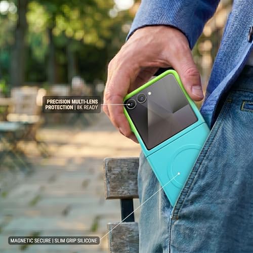Image of amazon basics Gradient Mag-Safe Case for Samsung Galaxy Z Flip 7 5G | Soft Silicone Shockproof Cover with Camera Protection | Slim Lightweight Design | Smooth Touch & Durable - Green & Blue