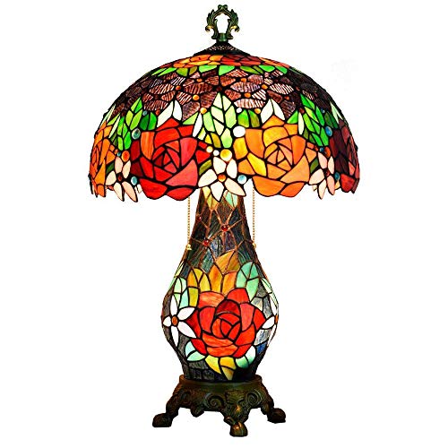 Yilingqi-1 Lampe de Table Tiffany rétro créative Pastorale américaine Rose Lampe de Table de Fleurs Tiffany Verre Salon Chambre hôtel Lampe de Table de Bar