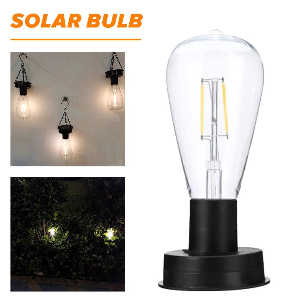 1 x żarówka solarna LED, 7 cm, filament wolframowy, automatyczna lampka nocna IP65, dekoracyjna, odporna na warunki atmosferyczne, oświetlenie ogrodowe