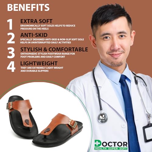 Image of DOCTOR HEALTH SUPER SOFT Men's Stylish Cushioned Slippers | Breathable, Skid Resistant, Adjustable Strap | PU Double Density Anti-Slip Casual Footwear for Everyday Comfort