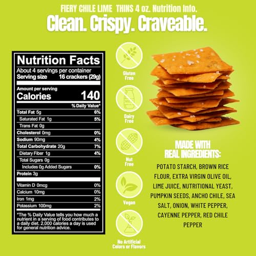 Image of Every Body Eat Snack Cracker Thins, Fiery Chile Lime - Gluten Free, Vegan, Dairy Free, and Seed Oil Free, 4oz